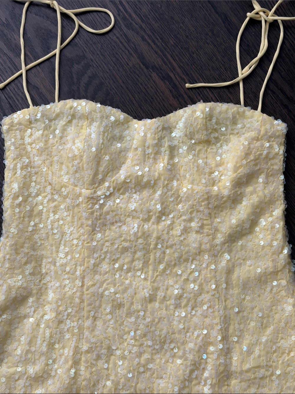 NWT Beginning Boutique Yellow Sequin Mini Dress - Picture 2 of 7